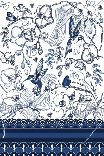 Picture of orchid garden blue tea towel